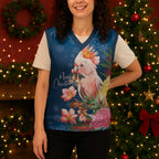Australia Christmas Pink Cockatoo with Banksia Christmas Knitted V-Neck Vest Snowy Blue - Aussie Hoodie