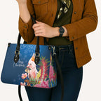 Australia Christmas Pink Cockatoo with Banksia Leather Bag Snowy Blue - Aussie Hoodie