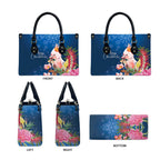 Australia Christmas Pink Cockatoo with Banksia Leather Bag Snowy Blue - Aussie Hoodie