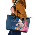 Australia Christmas Pink Cockatoo with Banksia Leather Tote Bag Snowy Blue - Aussie Hoodie