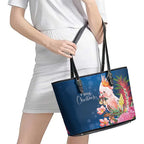 Australia Christmas Pink Cockatoo with Banksia Leather Tote Bag Snowy Blue - Aussie Hoodie