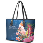 Australia Christmas Pink Cockatoo with Banksia Leather Tote Bag Snowy Blue - Aussie Hoodie