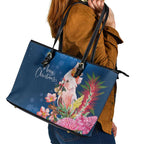 Australia Christmas Pink Cockatoo with Banksia Leather Tote Bag Snowy Blue - Aussie Hoodie