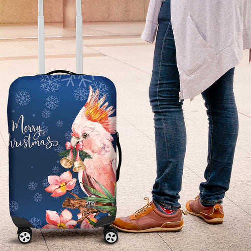 Australia Christmas Pink Cockatoo with Banksia Luggage Cover Snowy Blue - Aussie Hoodie