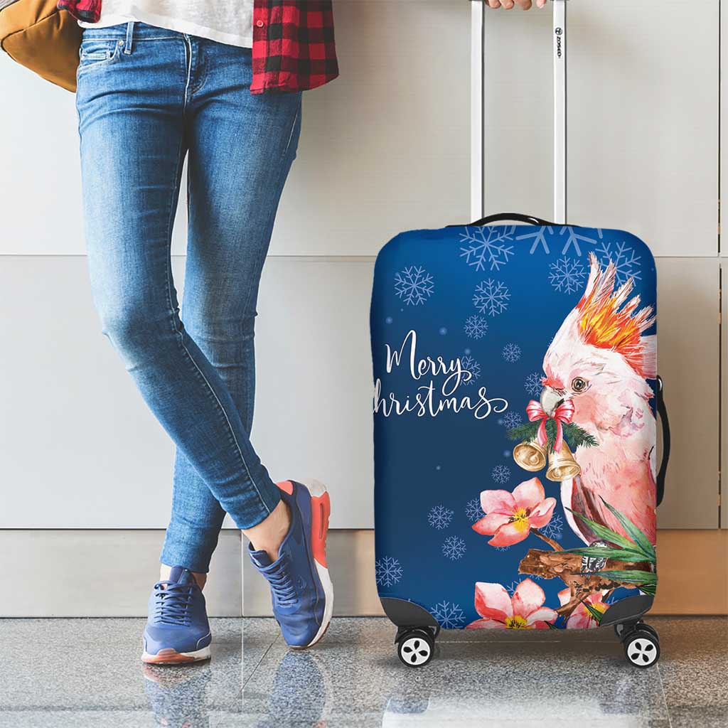 Australia Christmas Pink Cockatoo with Banksia Luggage Cover Snowy Blue - Aussie Hoodie