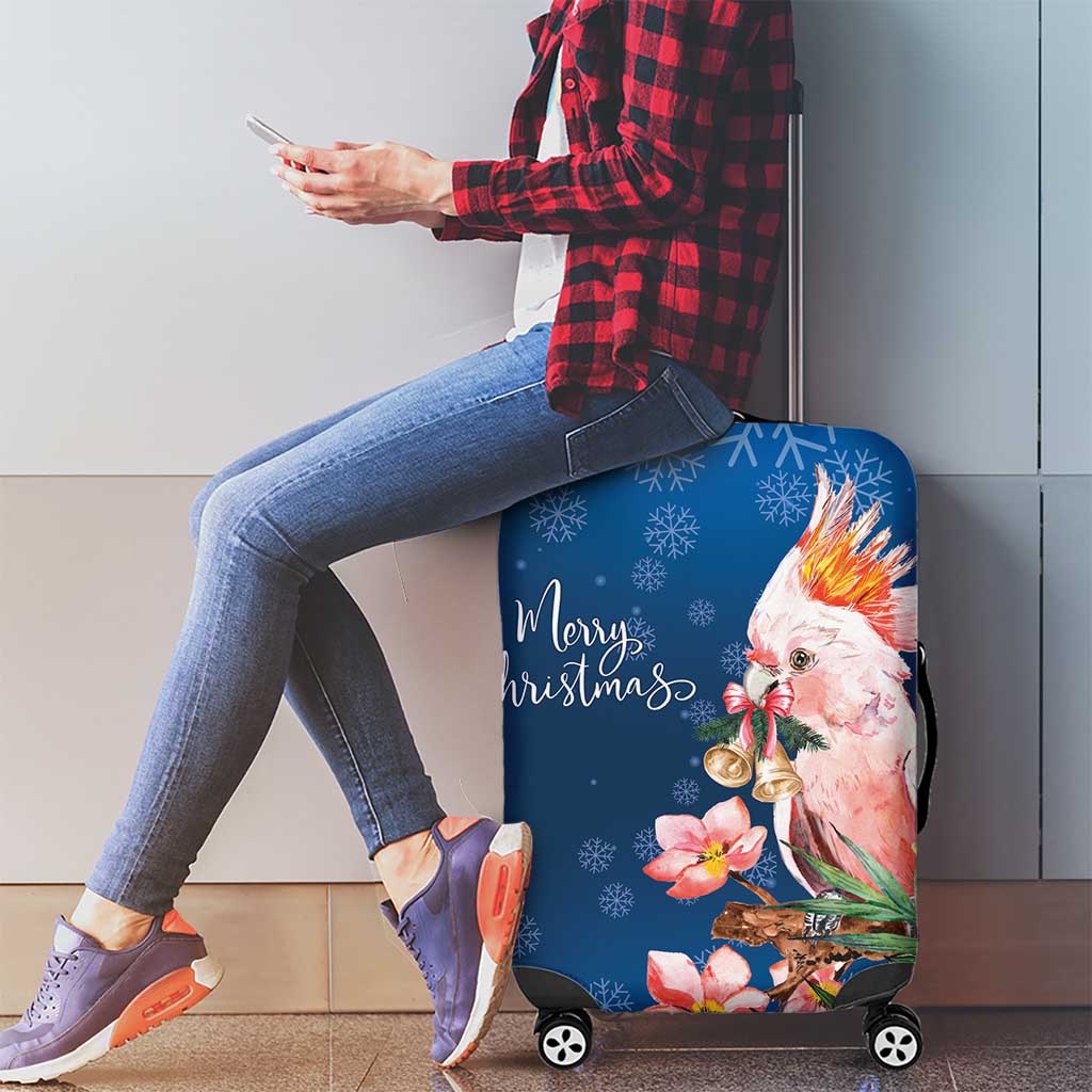 Australia Christmas Pink Cockatoo with Banksia Luggage Cover Snowy Blue - Aussie Hoodie
