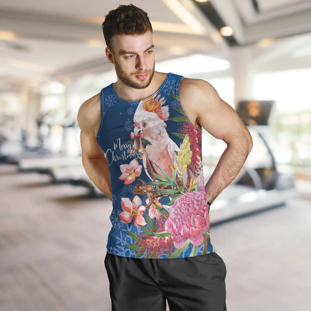 Australia Christmas Pink Cockatoo with Banksia Men Tank Top Snowy Blue - Aussie Hoodie