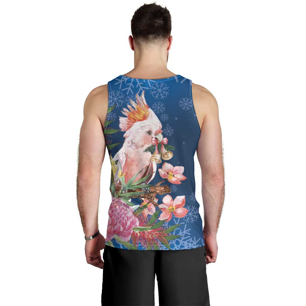 Australia Christmas Pink Cockatoo with Banksia Men Tank Top Snowy Blue - Aussie Hoodie