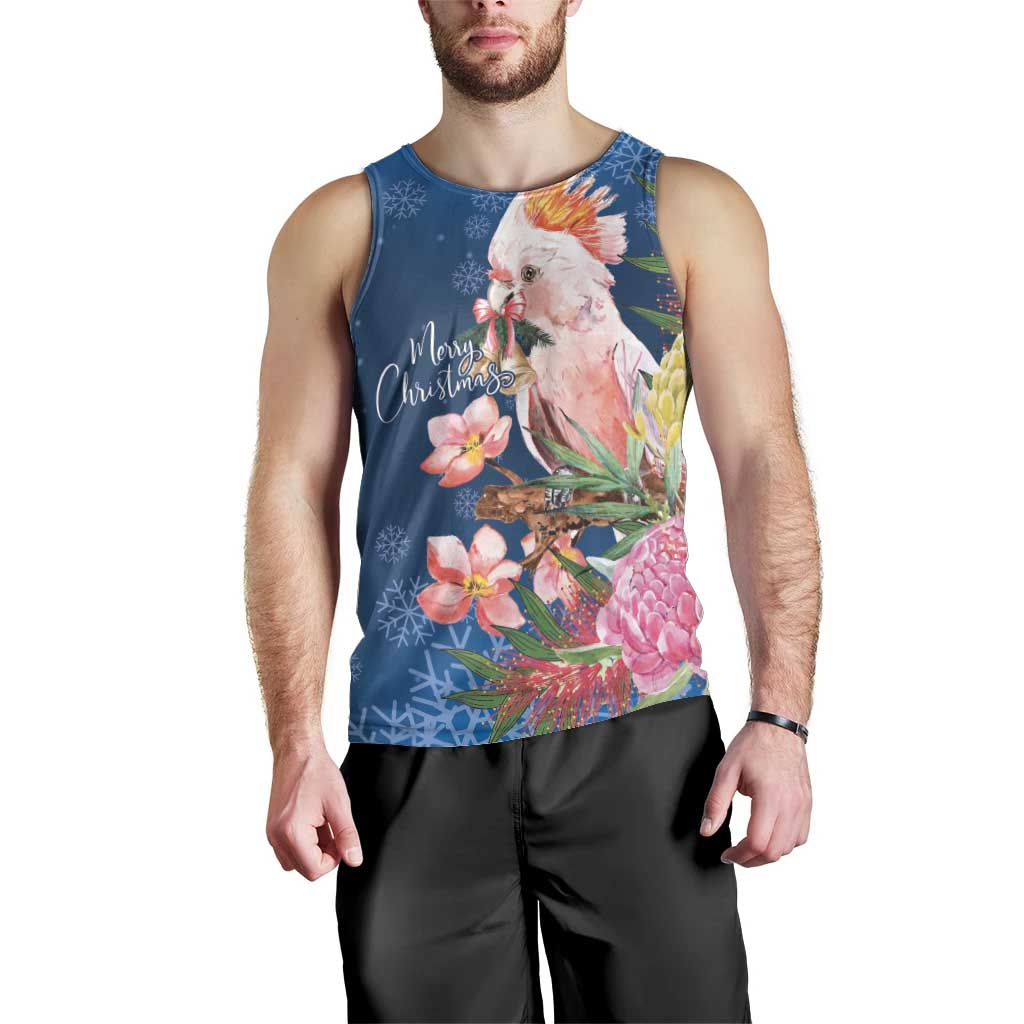 Australia Christmas Pink Cockatoo with Banksia Men Tank Top Snowy Blue - Aussie Hoodie
