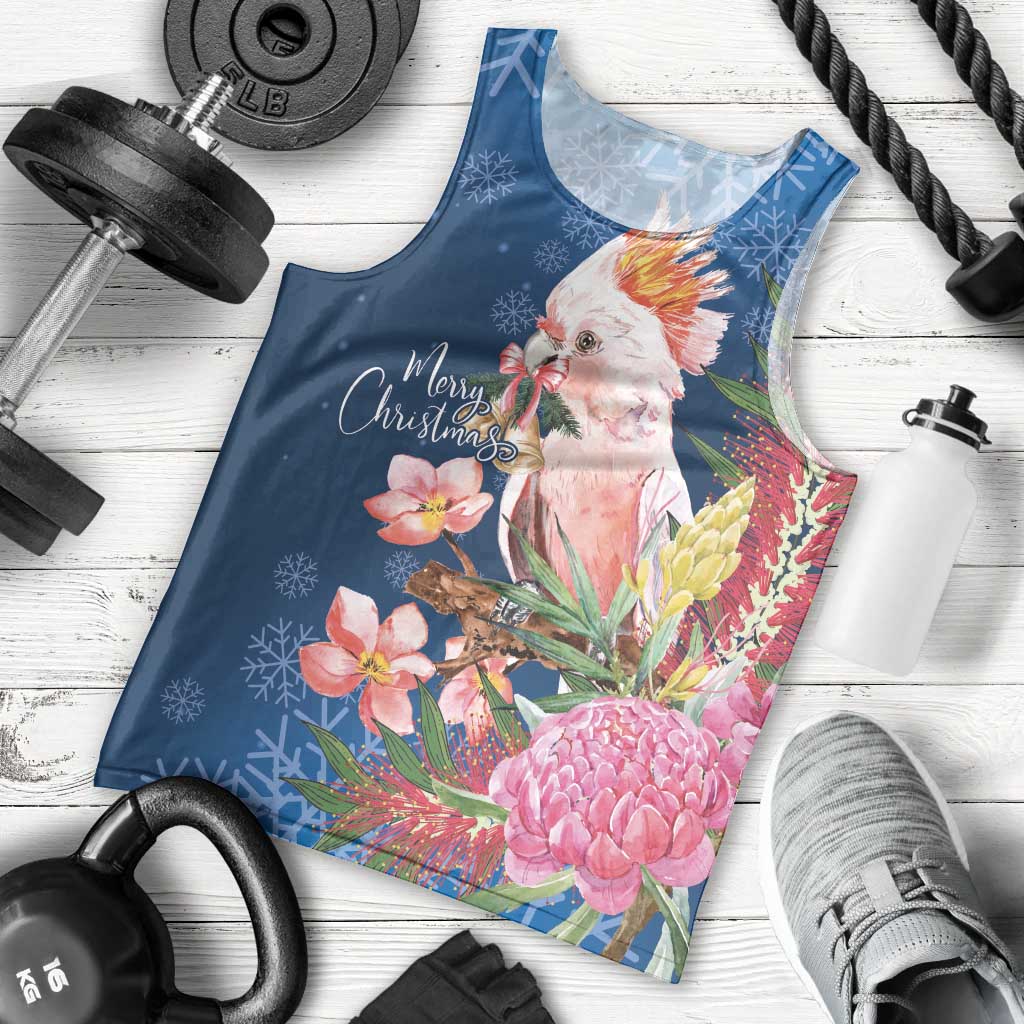 Australia Christmas Pink Cockatoo with Banksia Men Tank Top Snowy Blue - Aussie Hoodie