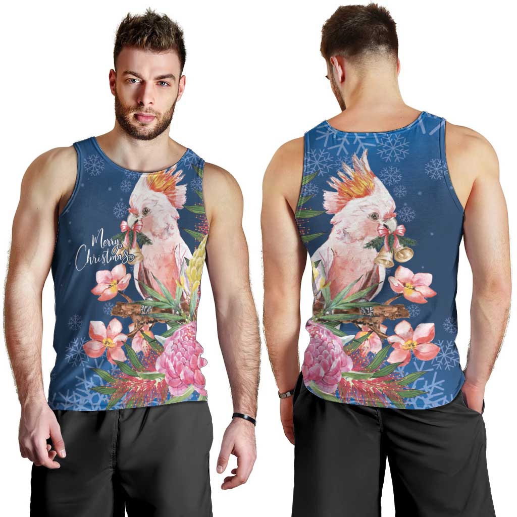 Australia Christmas Pink Cockatoo with Banksia Men Tank Top Snowy Blue - Aussie Hoodie