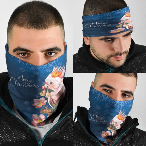 Australia Christmas Pink Cockatoo with Banksia Neck Gaiter Snowy Blue - Aussie Hoodie