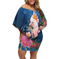 Australia Christmas Pink Cockatoo with Banksia Off Shoulder Short Dress Snowy Blue - Aussie Hoodie