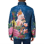 Australia Christmas Pink Cockatoo with Banksia Padded Jacket Snowy Blue - Aussie Hoodie