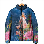 Australia Christmas Pink Cockatoo with Banksia Padded Jacket Snowy Blue - Aussie Hoodie
