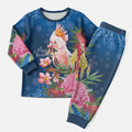 Australia Christmas Pink Cockatoo with Banksia Christmas Pajama Set Snowy Blue - Aussie Hoodie