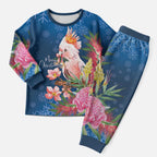 Australia Christmas Pink Cockatoo with Banksia Christmas Pajama Set Snowy Blue - Aussie Hoodie