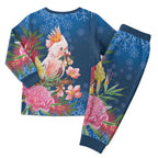 Australia Christmas Pink Cockatoo with Banksia Christmas Pajama Set Snowy Blue - Aussie Hoodie