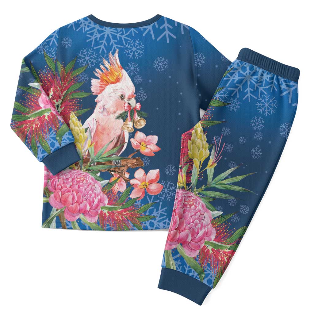 Australia Christmas Pink Cockatoo with Banksia Christmas Pajama Set Snowy Blue - Aussie Hoodie