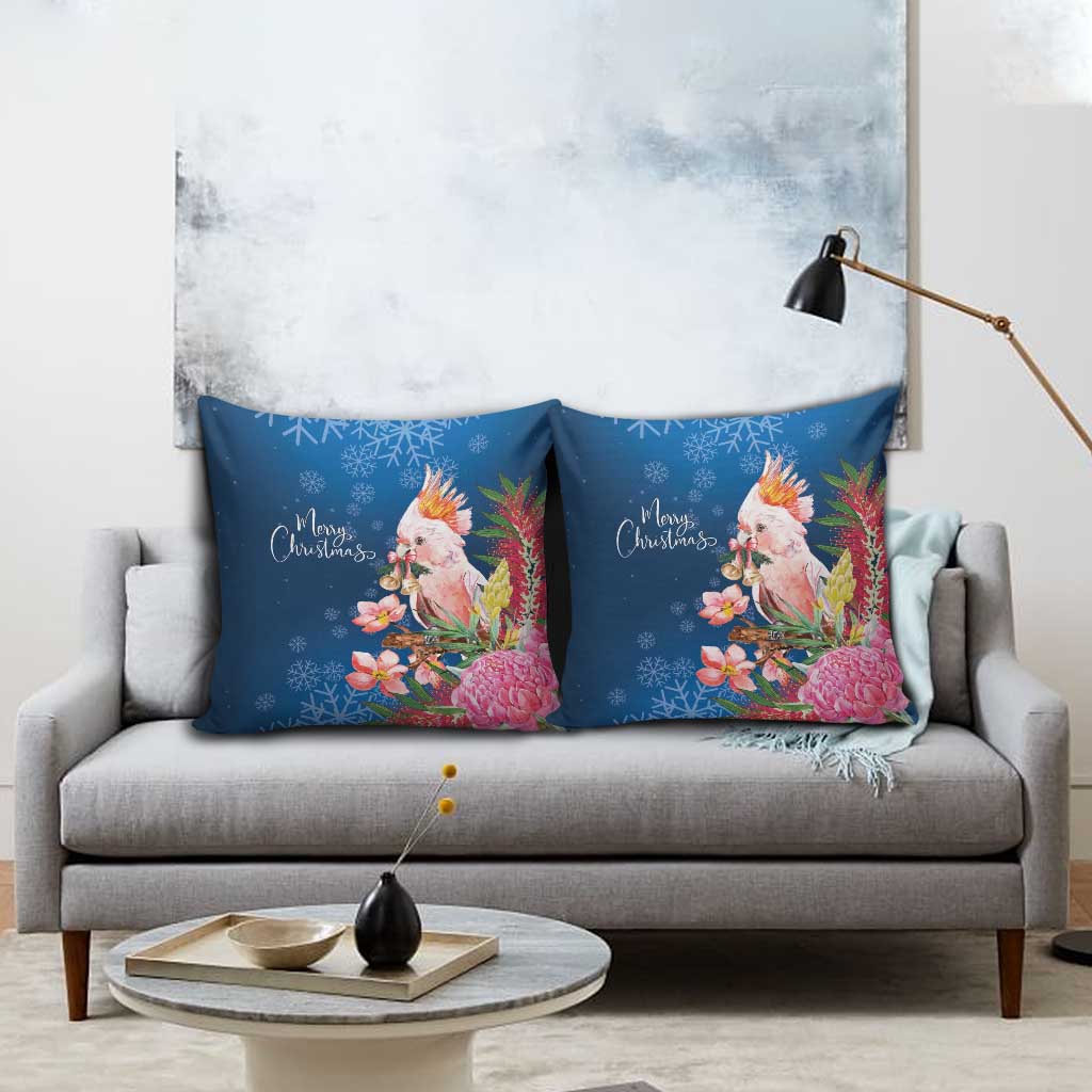 Australia Christmas Pink Cockatoo with Banksia Pillow Cover Snowy Blue - Aussie Hoodie