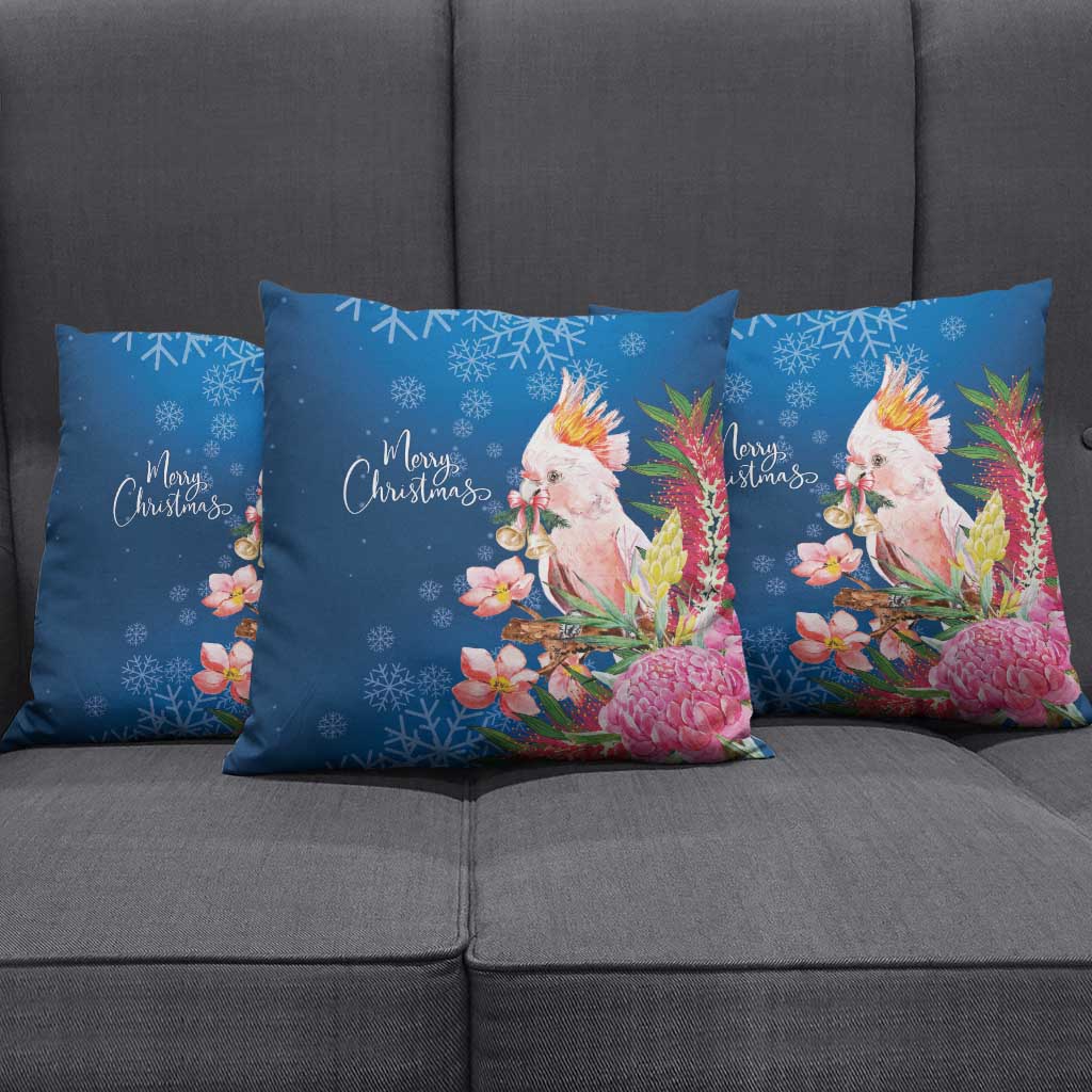 Australia Christmas Pink Cockatoo with Banksia Pillow Cover Snowy Blue - Aussie Hoodie