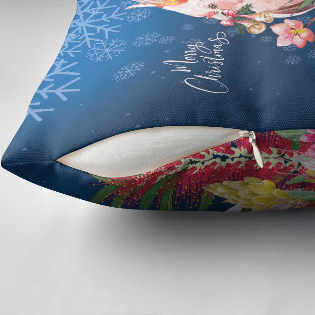Australia Christmas Pink Cockatoo with Banksia Pillow Cover Snowy Blue - Aussie Hoodie