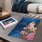 Australia Christmas Pink Cockatoo with Banksia Puzzle Snowy Blue - Aussie Hoodie