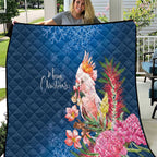 Australia Christmas Pink Cockatoo with Banksia Quilt Snowy Blue - Aussie Hoodie