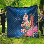 Australia Christmas Pink Cockatoo with Banksia Quilt Snowy Blue - Aussie Hoodie