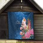 Australia Christmas Pink Cockatoo with Banksia Quilt Snowy Blue - Aussie Hoodie