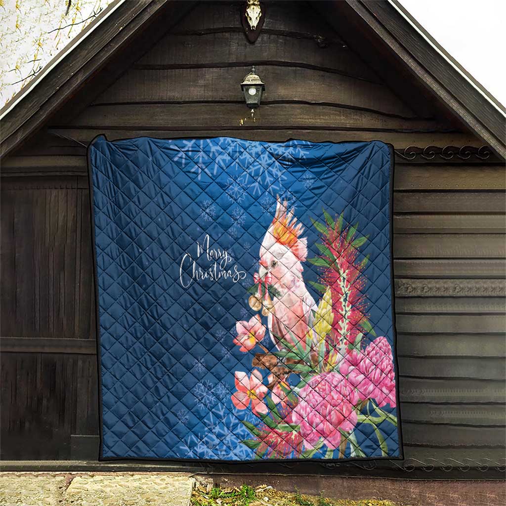 Australia Christmas Pink Cockatoo with Banksia Quilt Snowy Blue - Aussie Hoodie