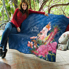 Australia Christmas Pink Cockatoo with Banksia Quilt Snowy Blue - Aussie Hoodie