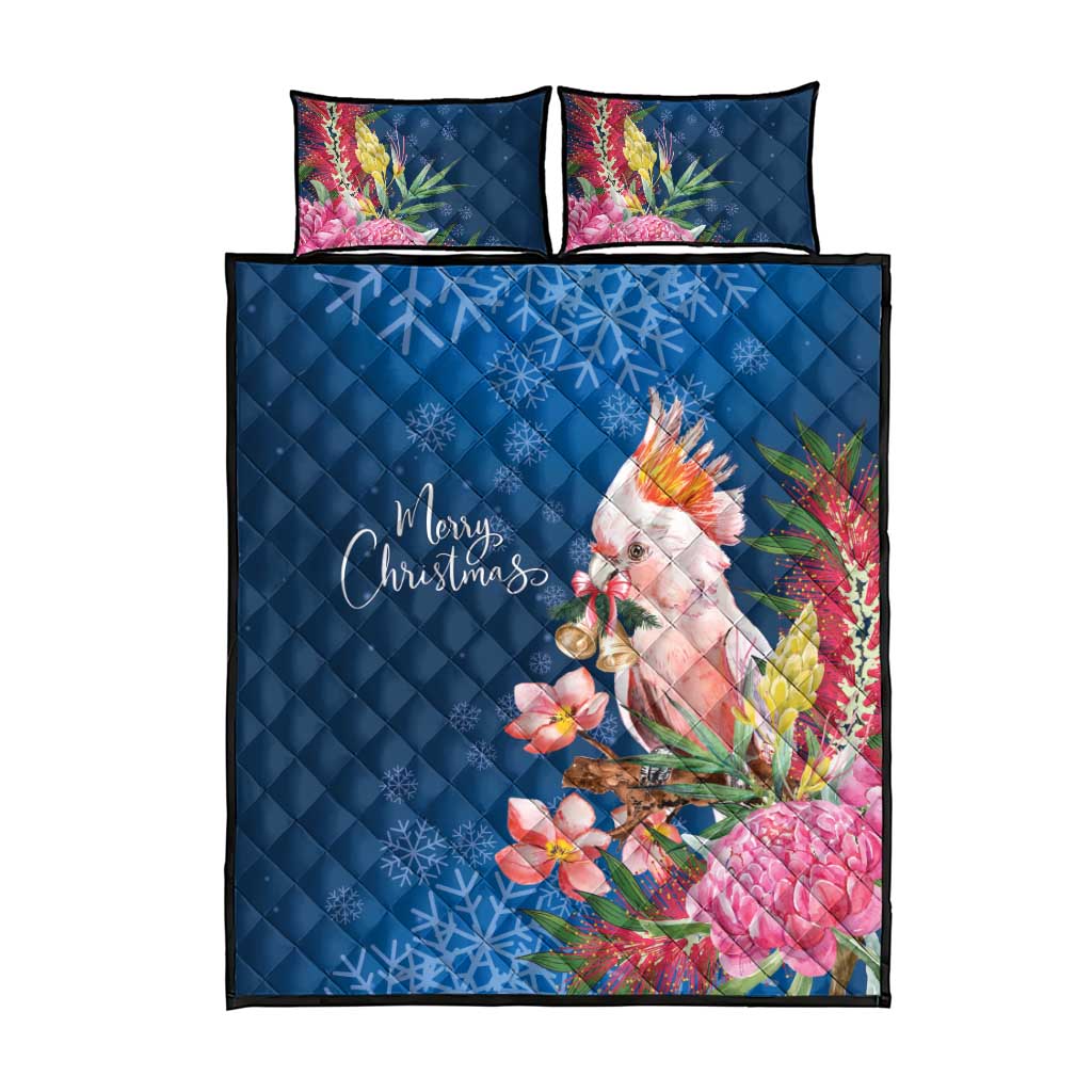 Australia Christmas Pink Cockatoo with Banksia Quilt Bed Set Snowy Blue - Aussie Hoodie