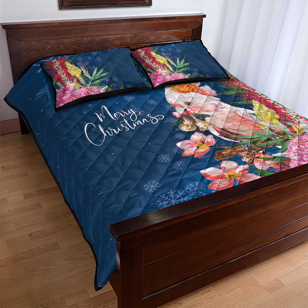 Australia Christmas Pink Cockatoo with Banksia Quilt Bed Set Snowy Blue - Aussie Hoodie