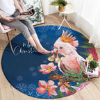 Australia Christmas Pink Cockatoo with Banksia Round Carpet Snowy Blue - Aussie Hoodie
