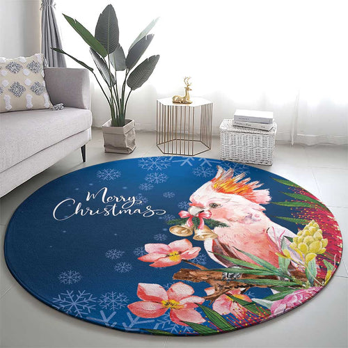 Australia Christmas Pink Cockatoo with Banksia Round Carpet Snowy Blue - Aussie Hoodie