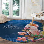 Australia Christmas Pink Cockatoo with Banksia Round Carpet Snowy Blue - Aussie Hoodie