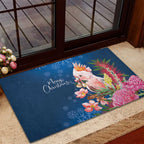 Australia Christmas Pink Cockatoo with Banksia Rubber Doormat Snowy Blue - Aussie Hoodie