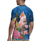 Australia Christmas Pink Cockatoo with Banksia Rugby Jersey Snowy Blue - Aussie Hoodie