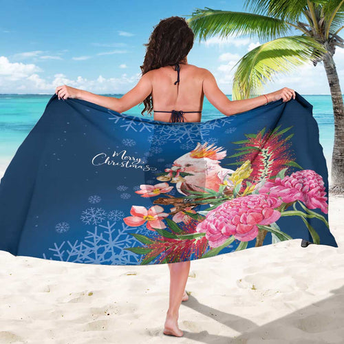 Australia Christmas Pink Cockatoo with Banksia Sarong Snowy Blue - Aussie Hoodie