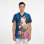 Australia Christmas Pink Cockatoo with Banksia Scrub Top Snowy Blue - Aussie Hoodie