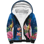 Australia Christmas Pink Cockatoo with Banksia Sherpa Hoodie Snowy Blue - Aussie Hoodie