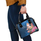 Australia Christmas Pink Cockatoo with Banksia Shoulder Handbag Snowy Blue - Aussie Hoodie