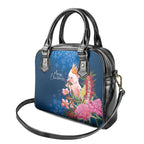 Australia Christmas Pink Cockatoo with Banksia Shoulder Handbag Snowy Blue - Aussie Hoodie