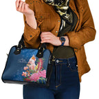 Australia Christmas Pink Cockatoo with Banksia Shoulder Handbag Snowy Blue - Aussie Hoodie