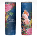 Australia Christmas Pink Cockatoo with Banksia Skinny Tumbler Snowy Blue - Aussie Hoodie
