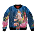 Australia Christmas Pink Cockatoo with Banksia Sleeve Zip Bomber Jacket Snowy Blue - Aussie Hoodie