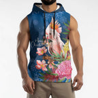 Australia Christmas Pink Cockatoo with Banksia Sleeveless Hoodie Snowy Blue - Aussie Hoodie
