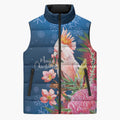 Australia Christmas Pink Cockatoo with Banksia Sleeveless Puffer Jacket Snowy Blue - Aussie Hoodie