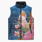 Australia Christmas Pink Cockatoo with Banksia Sleeveless Puffer Jacket Snowy Blue - Aussie Hoodie
